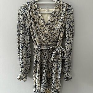 Express Elegant Blue and Cream Wrap Romper